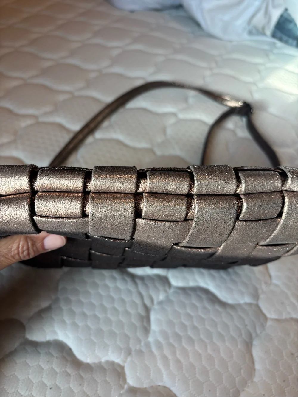 Anthropologie Metallic Bronze Woven Clutch